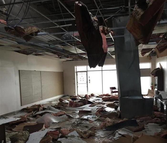 Commercial facility with complete ceiling collapse.